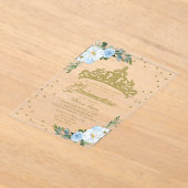 Invitations En Acrylique Gold Tiara Dusty Blue Fleurs Quinceañera (Poser)
