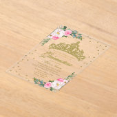 Invitations En Acrylique Gold Tiara Fleurs roses Quinceañera (Poser)