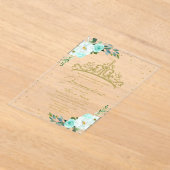 Invitations En Acrylique Gold Tiara Fleurs Turquoises Quinceañera (Poser)