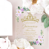 Invitations En Acrylique Gold Tiara Lilac Fleurs Quinceañera
