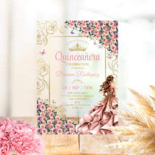 Invitations En Acrylique Golden Blush Roses Roses Quinceañera
