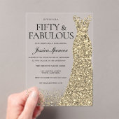 Invitations En Acrylique Golden Dress Womans 50e fête d'anniversaire (In situ (ordinateur de poche))