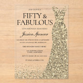 Invitations En Acrylique Golden Dress Womans 50e fête d'anniversaire (Recto)