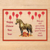 Invitations En Acrylique Golden Horse Chinois Nouvel An Acrylique Carte de  (Recto)