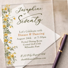 Invitations En Acrylique  Golden Wildflower Named Photo Seventieth Birthday