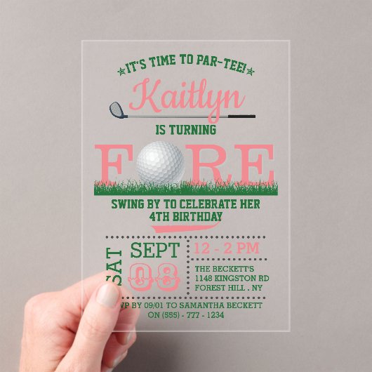 Invitations En Acrylique Golf PAR-TEE 4e anniversaire (In situ (ordinateur de poche))