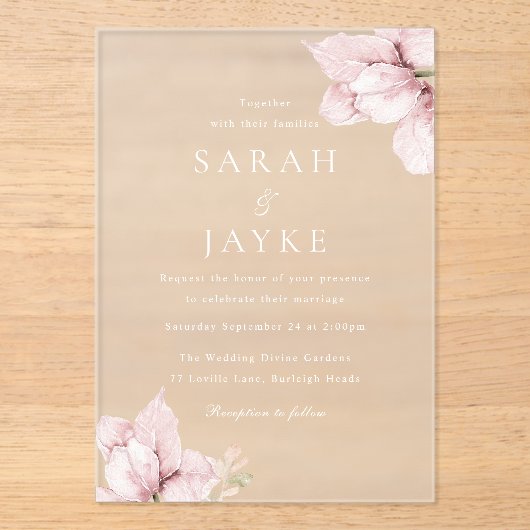 Invitations En Acrylique Gorgeous Blush Flower Petals Elegant Wedding (Recto)