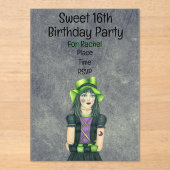 Invitations En Acrylique Goth Girl Green Casquette Tattoos gris brillant An (Recto)