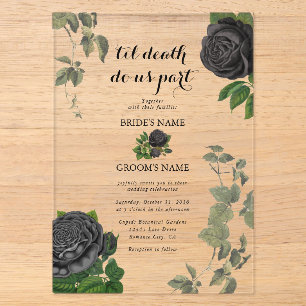 Invitations En Acrylique Gothic Halloween Roses Noires Mariage Clair