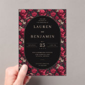 Invitations En Acrylique Gothic Red Floral Skull Border (In situ (ordinateur de poche))
