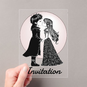 Invitations En Acrylique Gothique Emo Enfants Kiss Valentine's Day