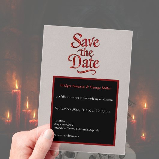 Invitations En Acrylique Gothique Enregistrer la date - transparent rouge m