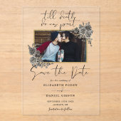 Invitations En Acrylique Gothique Floral Photo Mariage Enregistrer La Date (Recto)