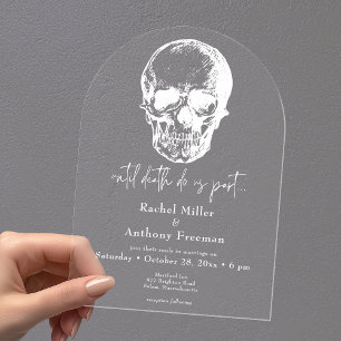 Invitations En Acrylique Gothique jusqu'à la mort Mariage d'arc crânien
