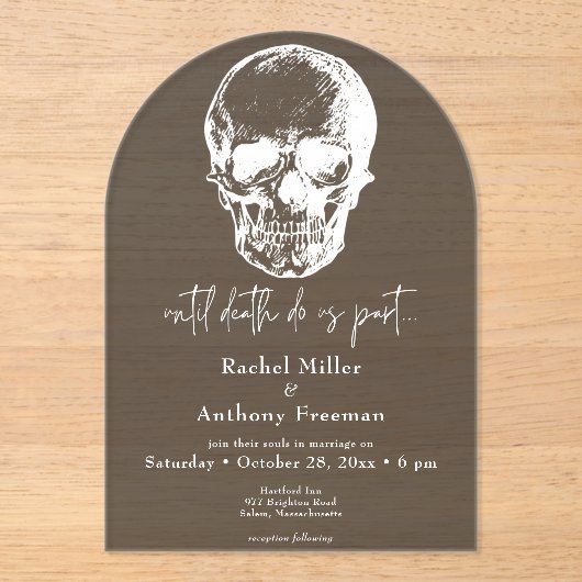 Invitations En Acrylique Gothique jusqu'à la mort Mariage d'arc crânien (Recto)