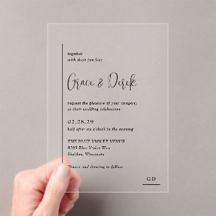 Invitations En Acrylique Grace noir et blanc Mariage moderne