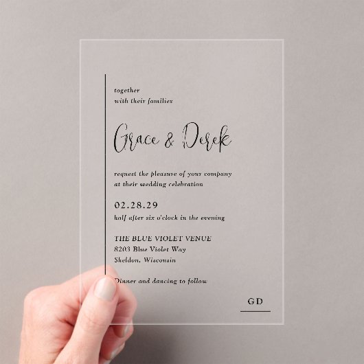 Invitations En Acrylique Grace noir et blanc Mariage moderne (In situ (ordinateur de poche))