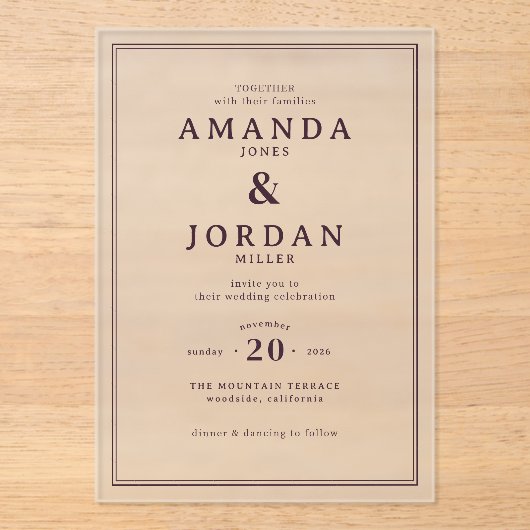 Invitations En Acrylique Graceful Maroon Calligraphy Template (Recto)
