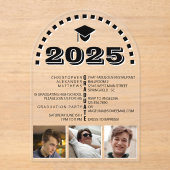 Invitations En Acrylique Grad 2025 Cool 3 Photo Collage Black White Party (Recto)