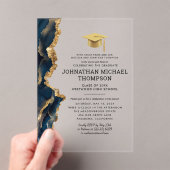 Invitations En Acrylique Graduation Blue Gold Agate Graduation (In situ (ordinateur de poche))