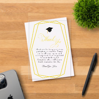 Invitations En Acrylique Graduation Gold lines and Grad cap Thank You card