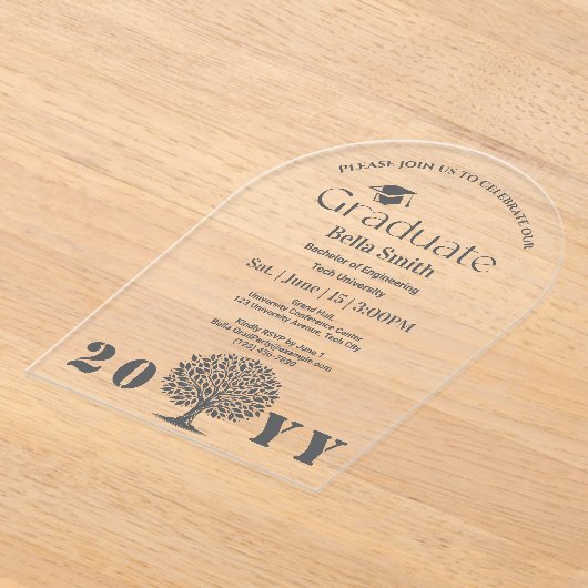 Invitations En Acrylique Graduation minimale élégante au charbon de bois (Poser)