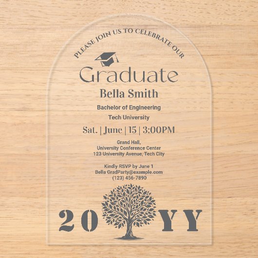 Invitations En Acrylique Graduation minimale élégante au charbon de bois (Recto)
