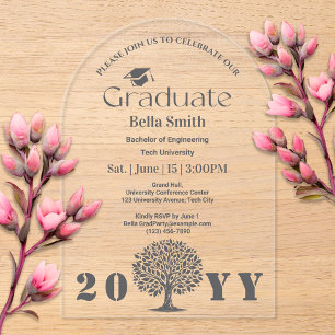 Invitations En Acrylique Graduation minimale élégante au charbon de bois