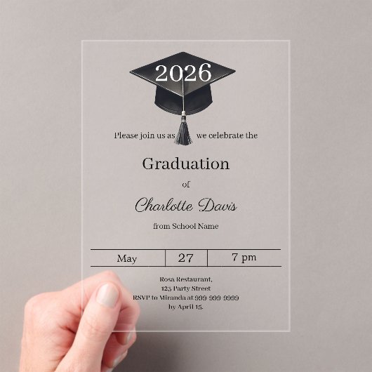 Invitations En Acrylique Graduation party class of 2026 clear luxury (In situ (ordinateur de poche))