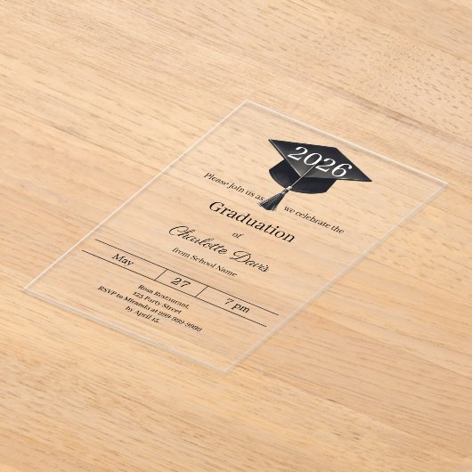 Invitations En Acrylique Graduation party class of 2026 clear luxury (Poser)