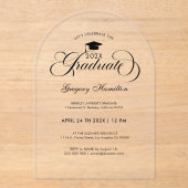 Invitations En Acrylique Graduation Party Elegant Black Script Typography (Recto)