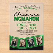Invitations En Acrylique Graduation photo verte et noire Filmstrip Frosted (Recto)