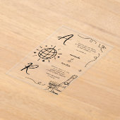 Invitations En Acrylique Grand Disco Monogramme Français Amusants Main Tiré (Poser)