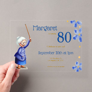 Invitations En Acrylique Grand-mère adorable Anniversaire 80 ans aquarelle