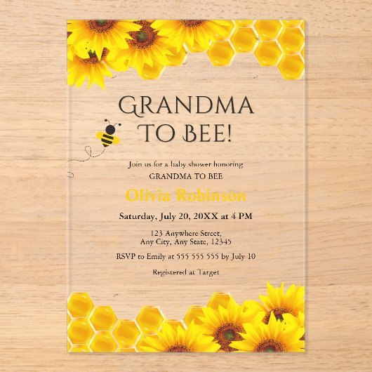 Invitations En Acrylique Grand-mère de l'abeille en nid d'abeille (Recto)