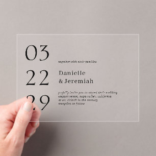 Invitations En Acrylique Gras Date Clean Minimal Élégant Mariage moderne