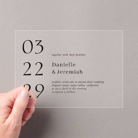 Invitations En Acrylique Gras Date Clean Minimal Élégant Mariage moderne (In situ (ordinateur de poche))