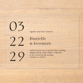 Invitations En Acrylique Gras Date Clean Minimal Élégant Mariage moderne (Recto)