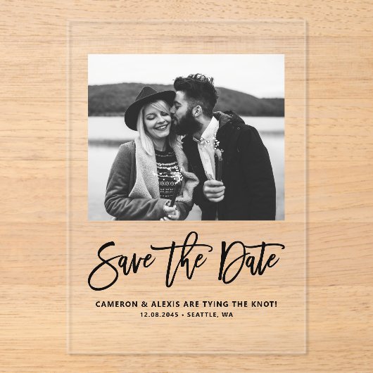 Invitations En Acrylique Gras Moderne Calligraphie Florale Photo (Recto)