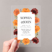 Invitations En Acrylique Gras Orange Fleurs en fleurs Mariage transparent (In situ (ordinateur de poche))