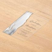 Invitations En Acrylique Gray White Gold Agate Gray Text Graduation (Poser)
