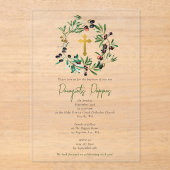 Invitations En Acrylique Grec Orthodoxe baptême Baptême Olives Verdure (Recto)