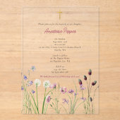 Invitations En Acrylique Grec Orthodoxe baptême Fleur sauvage fille (Recto)