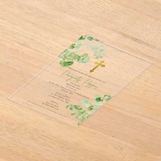 Invitations En Acrylique Grec Orthodoxe Baptême Vert (Poser)