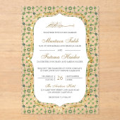 Invitations En Acrylique Green and Gold Moroccan Tile Islamic Wedding (Recto)