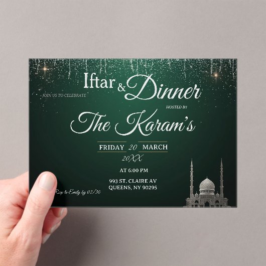 Invitations En Acrylique Green Elegant Mosque Ramadan Iftar Party (In situ (ordinateur de poche))