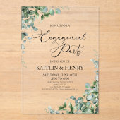 Invitations En Acrylique Green Eucalyptus Leaves Botanical Engagement Party (Recto)