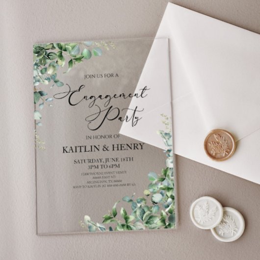 Invitations En Acrylique Green Eucalyptus Leaves Botanical Engagement Party