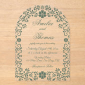 Invitations En Acrylique Green Floral Wedding  (Recto)
