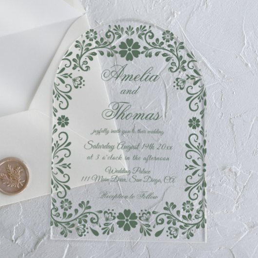 Invitations En Acrylique Green Floral Wedding 
